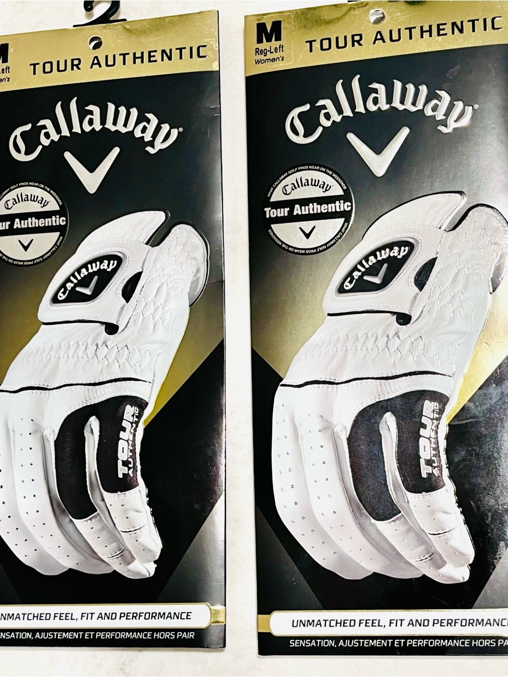 2 New Callaway Tour Authentic Women’s Regular Left White Leather Golf Gloves-Med